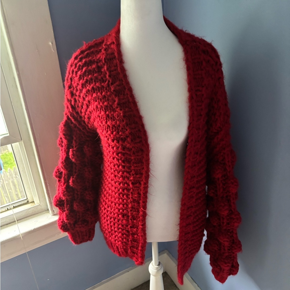 Cozy Red Open Front Knit Cardigan